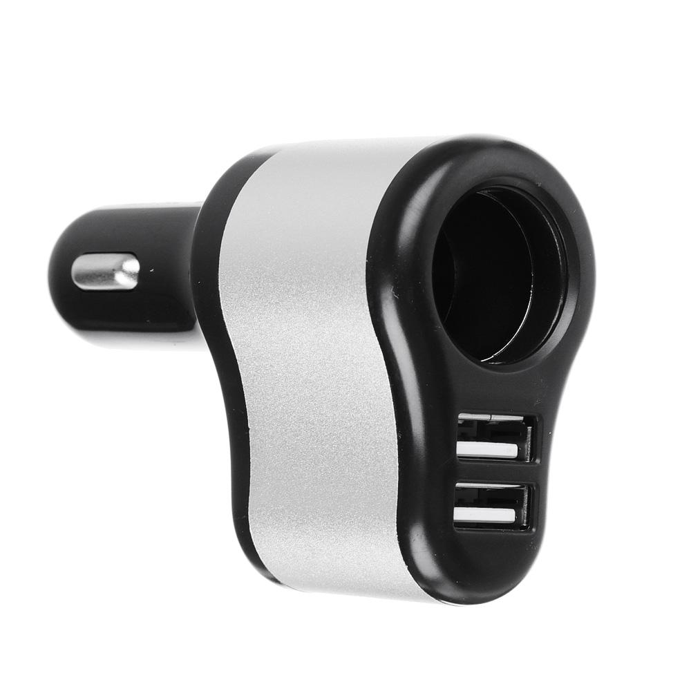916-084 FORZA ЗАРЯДНОЕ УСТРОЙСТВО ПРИКУРИВАТЕЛЬ-2 USB, 2А, ПЛАСТИК, МЕТАЛЛ