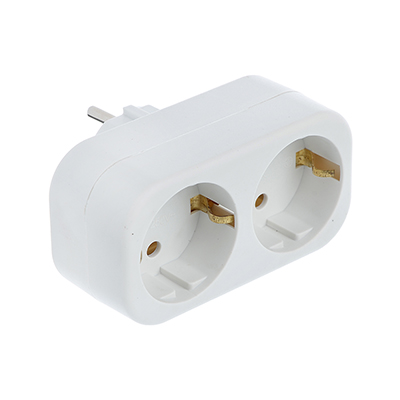 907-064 РАЗВЕТВИТЕЛЬ 2 ГНЕЗДА FORZA ЕВРО, С ЗАЗЕМЛЕНИЕМ, ABS, 10-16А, 250V, БЕЛЫЙ, МЕДЬ