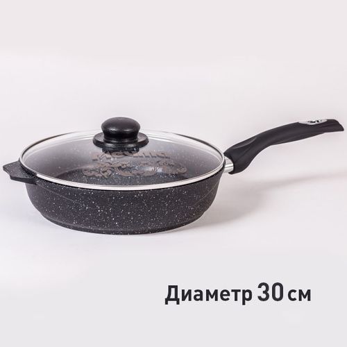 С30802 Сковорода 30см АП Гранит black с несъемной ручкой и стекл.крышкой 