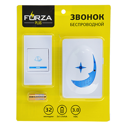 924-047 ЗВОНОК БЕСПРОВОДНОЙ FORZA 32 МЕЛОДИИ, 3.0VDC(2X1.5VAA), ZV006