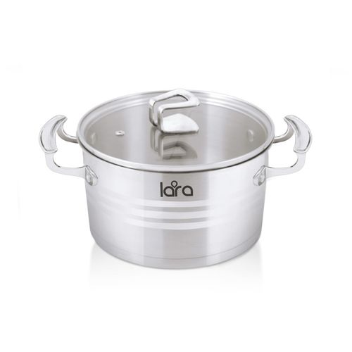 LR02-12 Кастрюля LARA (нерж) PREMIUM 18x10см, 2,3л, оцинк литые ручки, капсулир индукц дно, крышка