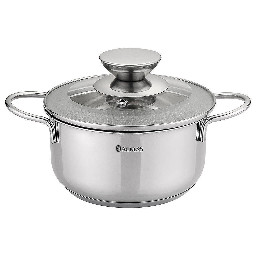 937-162 КАСТРЮЛЯ AGNESS СО СТЕКЛЯННОЙ КРЫШКОЙ, ИНДУКЦИЯ, 1,45Л, 16Х8,5СМ 