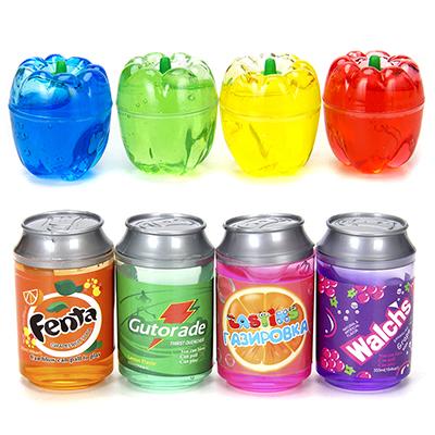 295-064 LASTIKS ИГРУШКА-ЛИЗУН В БАНОЧКЕ ТВЕРДЫЙ "ЯБЛОКО/ГАЗИРОВКА", ПОЛИМЕР, 4,5Х5,1СМ/6,5Х4СМ, 4 ЦВЕТА