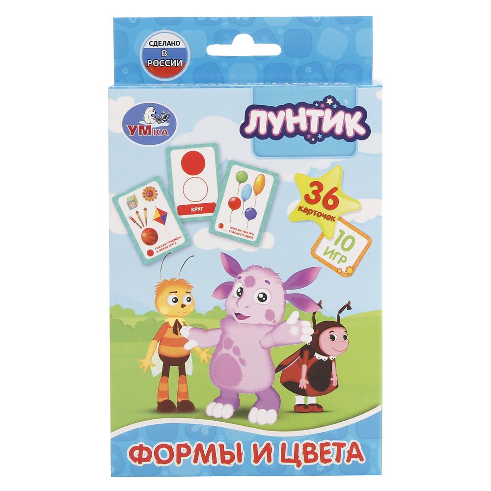 КАРТОЧКИ РАЗВИВАЮЩИЕ "УМКА" ЛУНТИК. ФОРМЫ И ЦВЕТ. (36 КАРТОЧЕК) В КОР. 240180